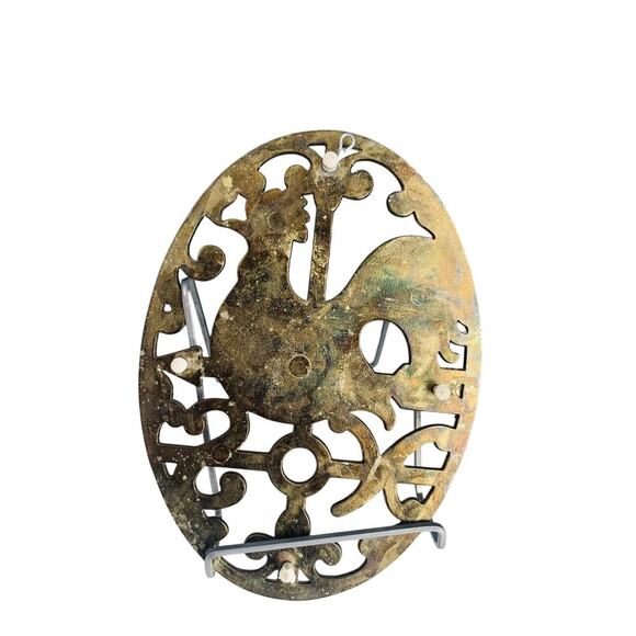 Trivet Hot Plate Rooster Silver Plate Oval Kitchen Wall Decor Made In Italy - Picture 8 of 11